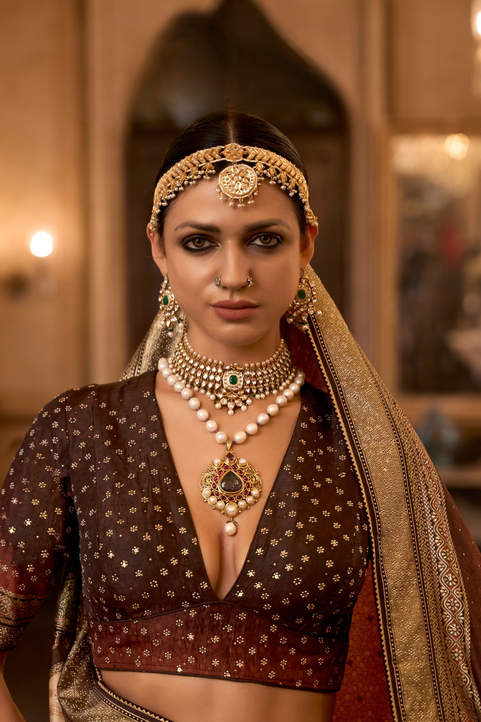 Velvet Brown &  Beige Silk Lehenga With Fine Detailing - LaVante Fashion