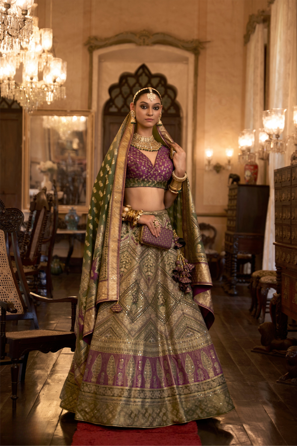 Green Glamour Stone Embroidered Silk Lehenga - LaVante Fashion