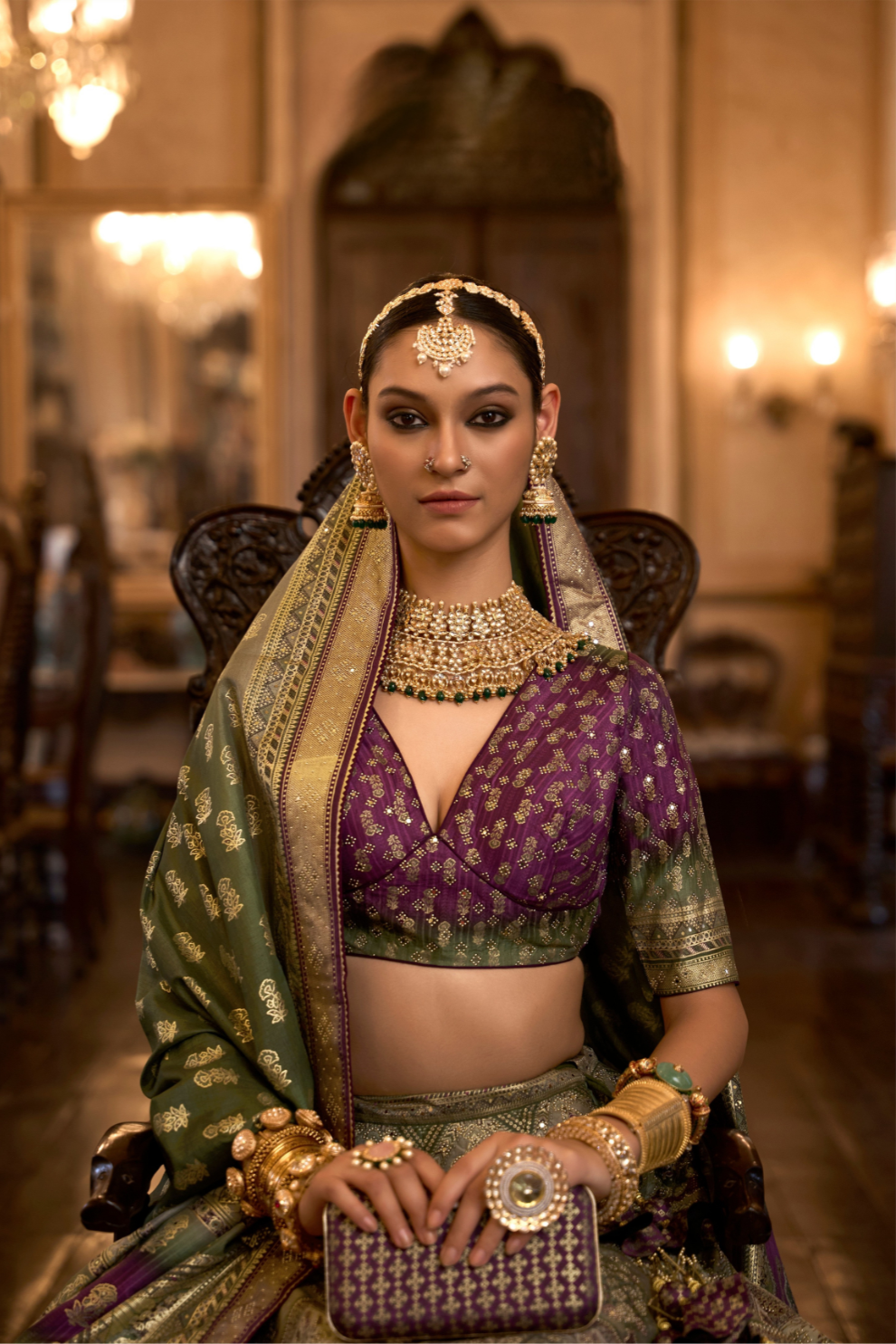 Green Glamour Stone Embroidered Silk Lehenga - LaVante Fashion