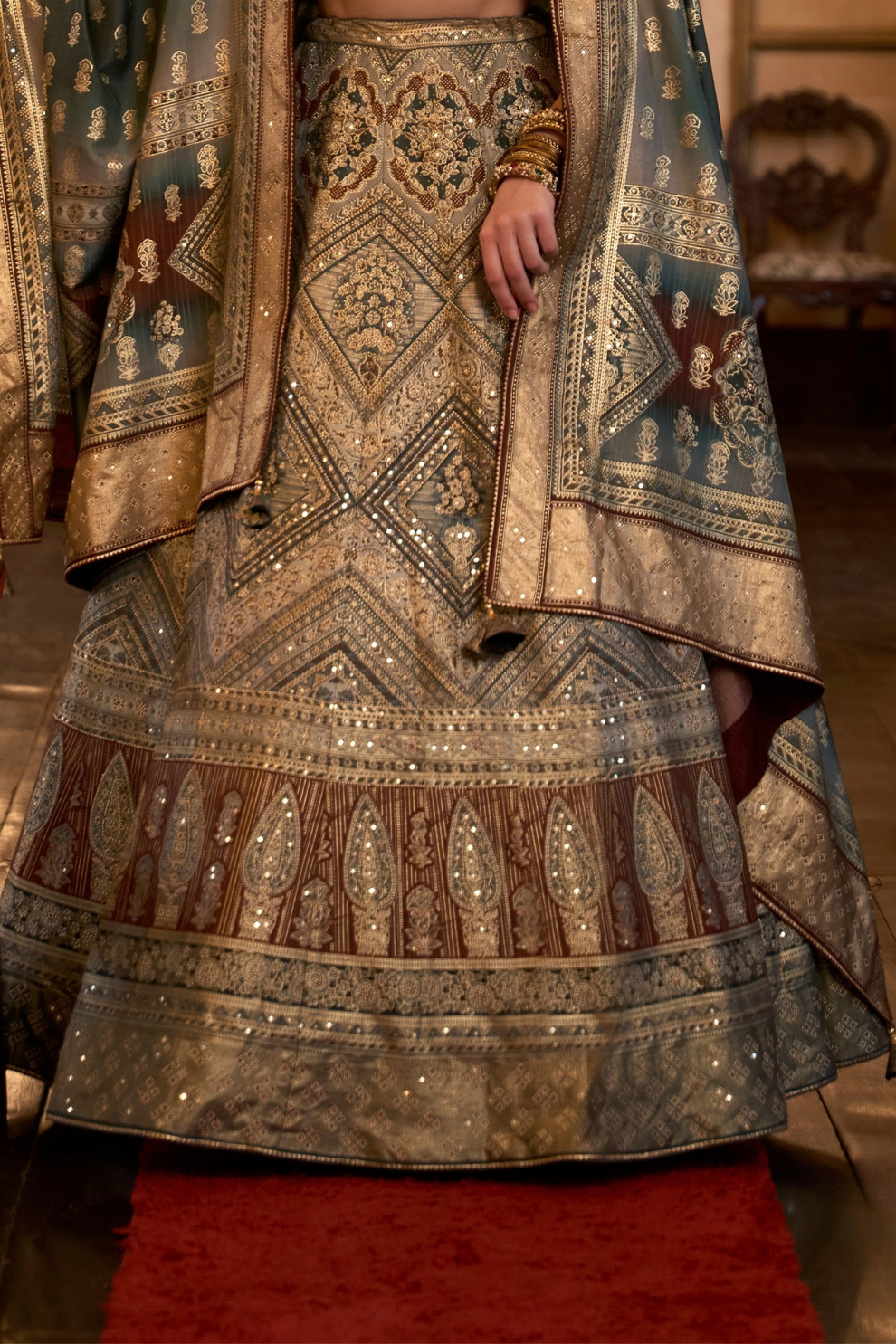 Grey Rewaa Taj Mahal Royal Silk Lehenga - LaVante Fashion