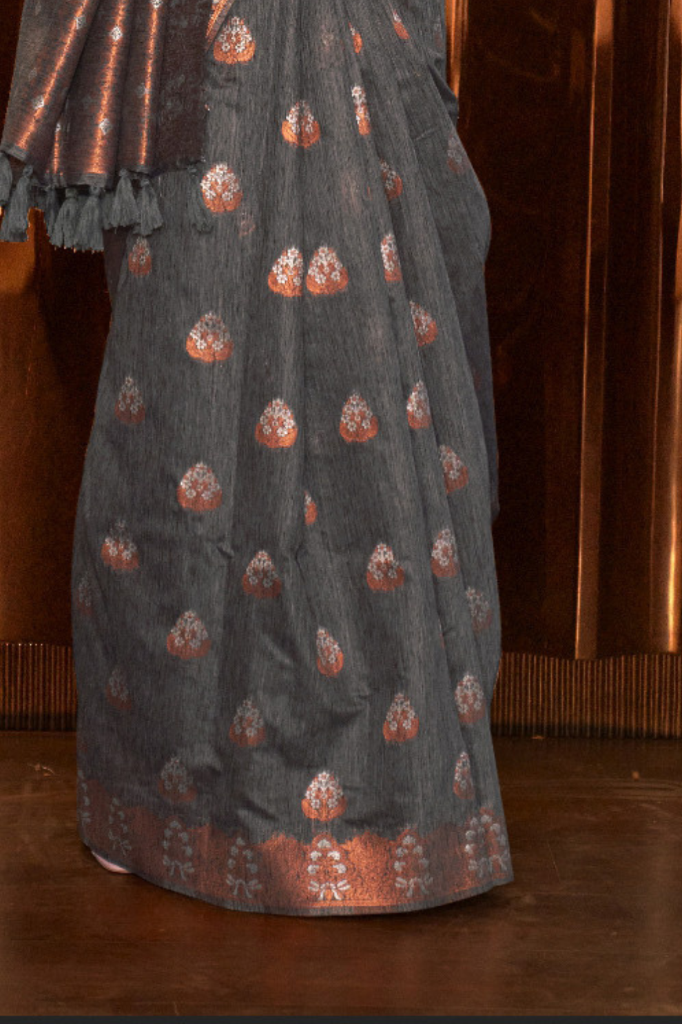 Multi Pure Linen Saree with Copper Zari Weaving Elegance