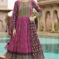 Purple Floral Printed Anarkali Gown In Premium Silk