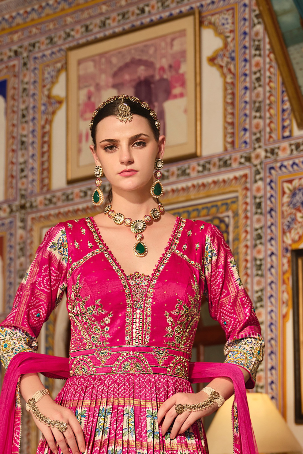 Magenta Pink Handcrafted Designer Gown With Vibrant Embellished Details