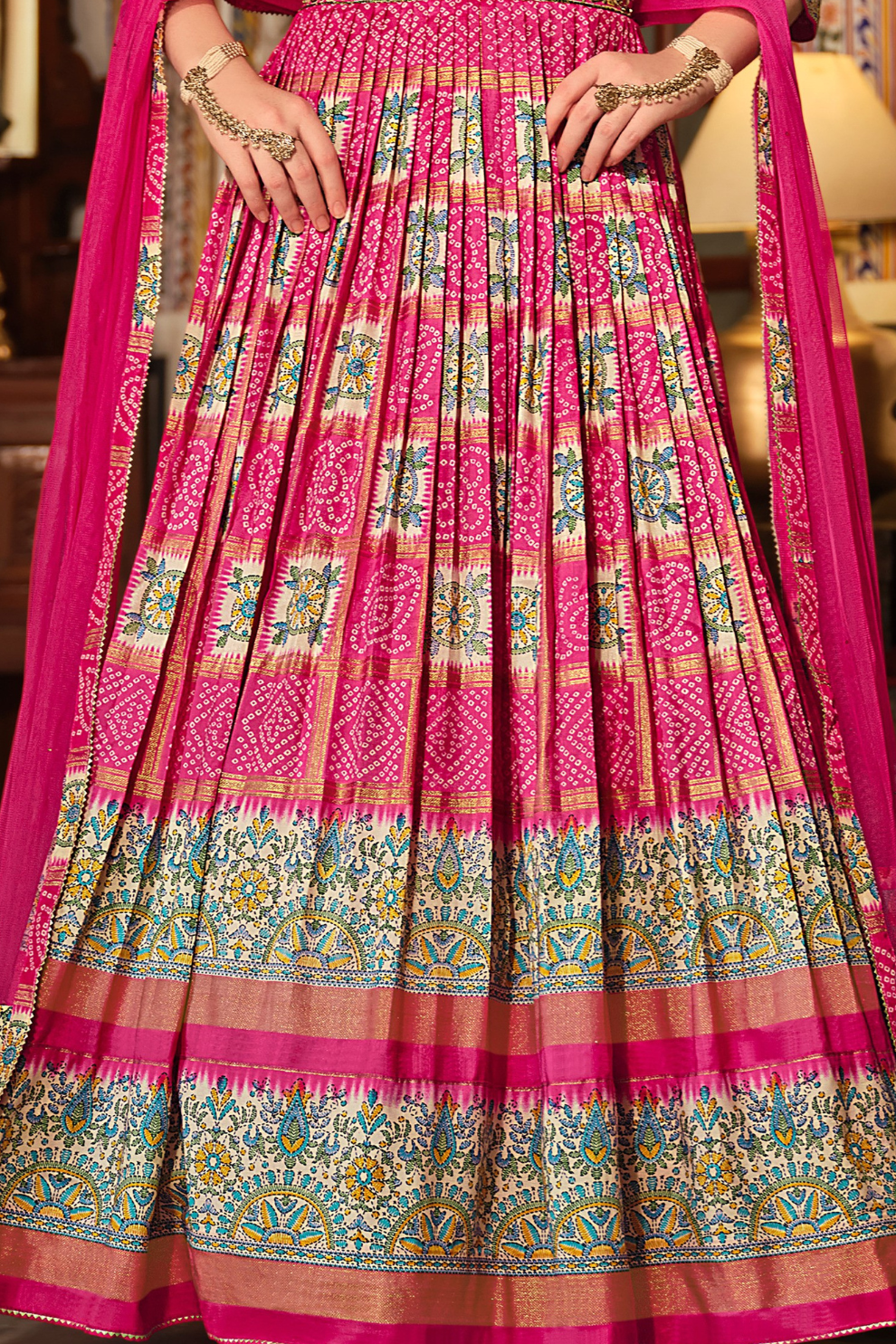 Magenta Pink Handcrafted Designer Gown With Vibrant Embellished Details