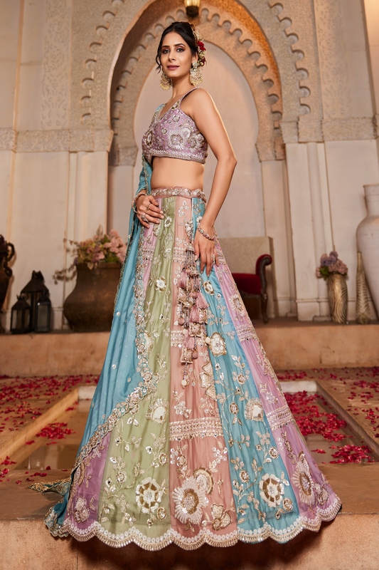 Traditional Georgette Lehenga Choli Set with All-Over Sequins Embroidery