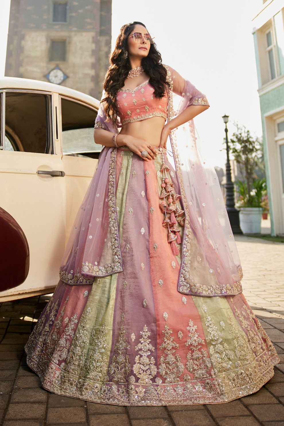 Soft Tissue Lehenga Choli Set with Coordinated Sequins Embroidery