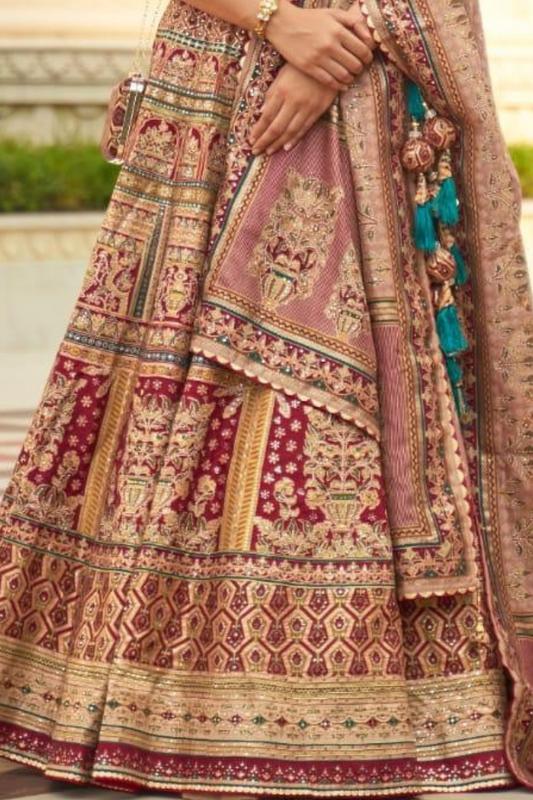 Emerald Elegance Silk Lehenga Choli with Intricate Embroidery