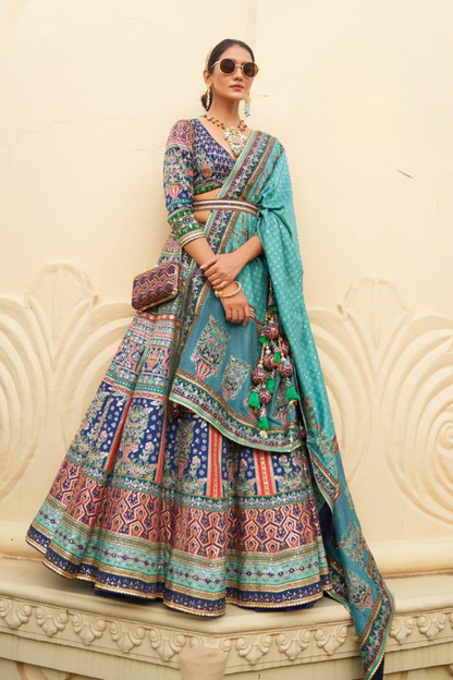Deep Blue Dream silk lehenga choli with detailed embroidery - LaVante Fashion