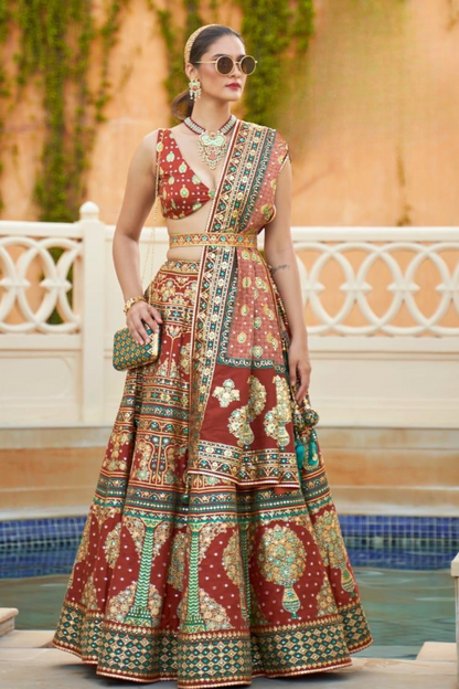 Dark brown silk lehenga choli with elegant embroidery - LaVante Fashion