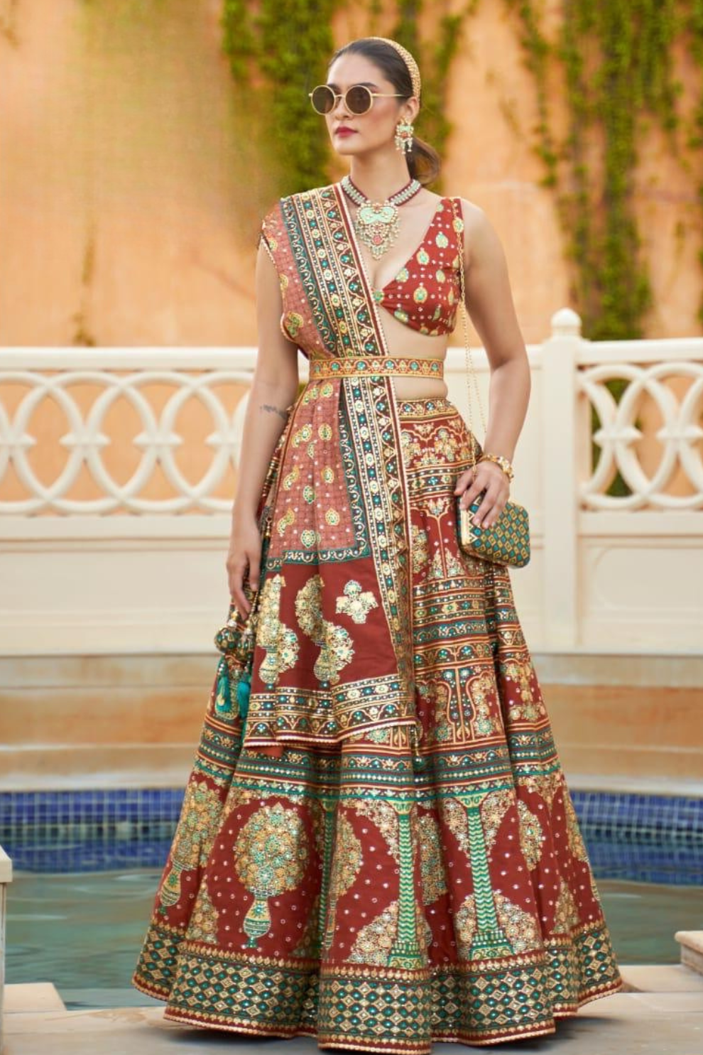 Dark brown silk lehenga choli with elegant embroidery - LaVante Fashion
