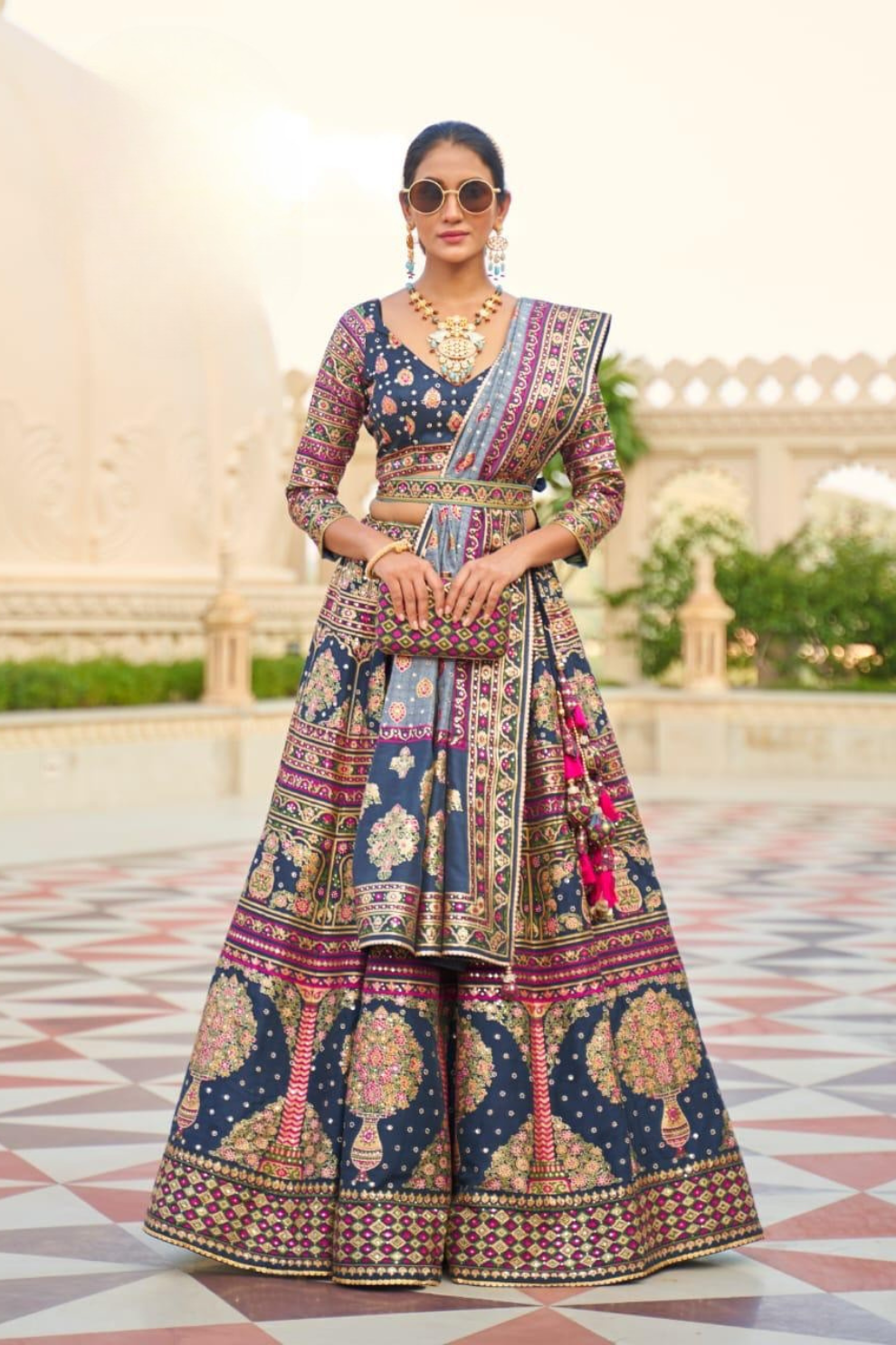 Royal Blue Rajwadi Patola Lehenga with Intricate Weaving - LaVante Fashion
