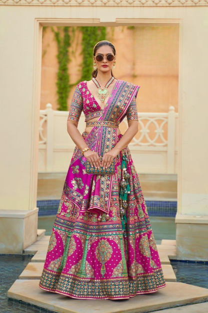 Dark Pink Dazzle Embroidered Silk Lehenga - LaVante Fashion
