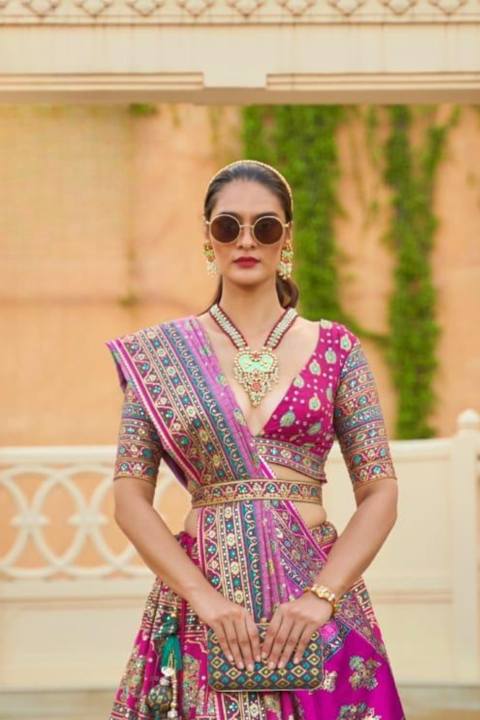 Dark Pink Dazzle Embroidered Silk Lehenga - LaVante Fashion