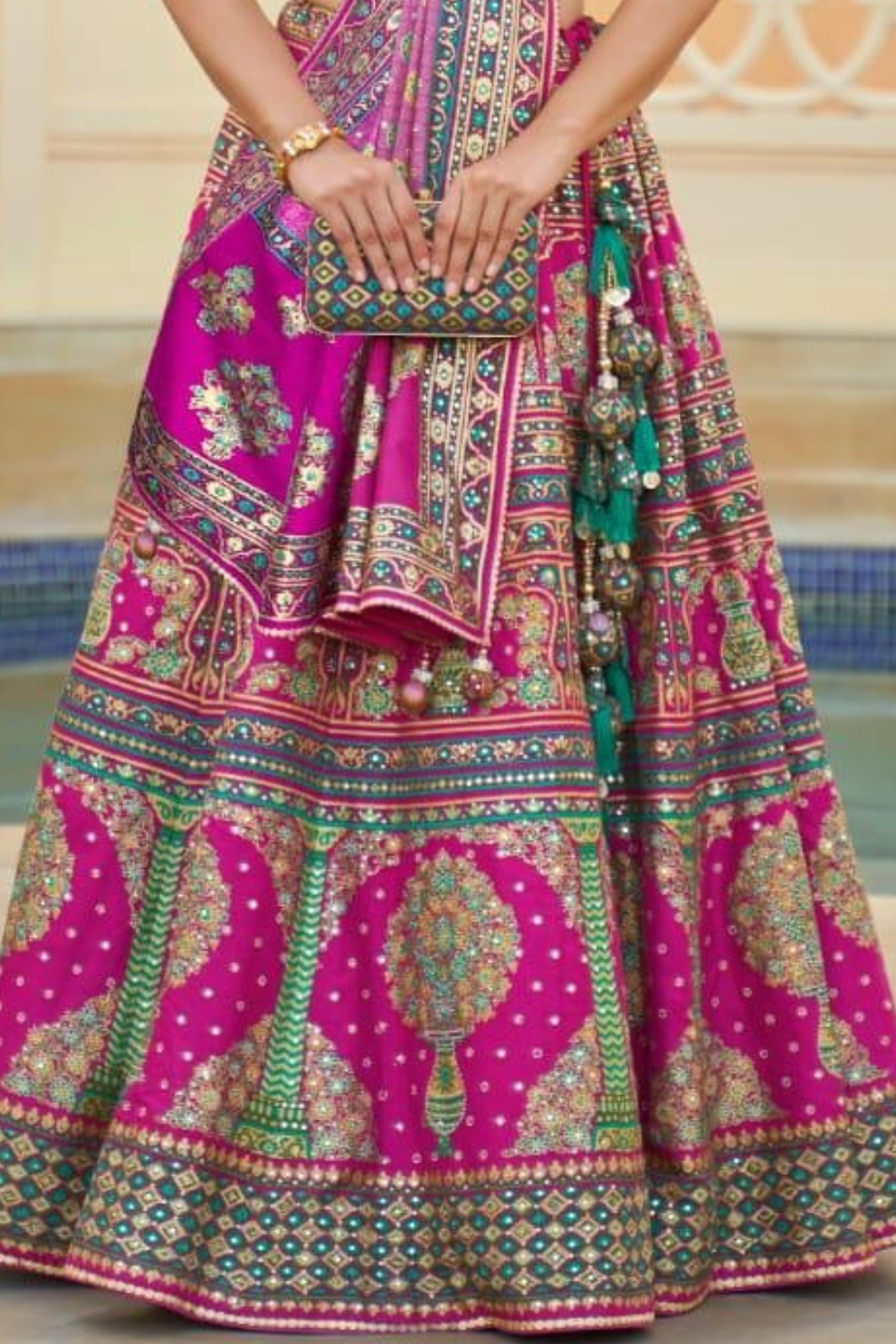 Dark Pink Dazzle Embroidered Silk Lehenga - LaVante Fashion