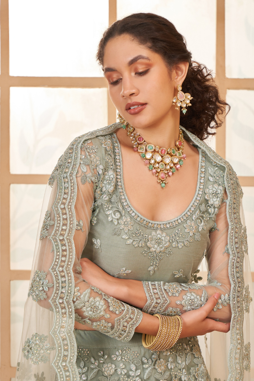 Sage Green Bridal Lehenga Choli For Weddings & Parties
