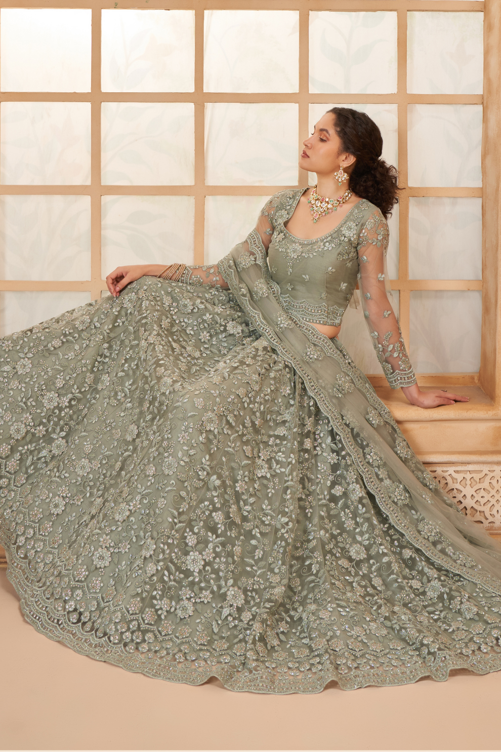 Sage Green Bridal Lehenga Choli For Weddings & Parties