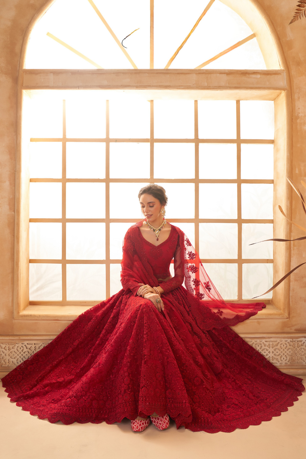 Gorgeous Red Net Lehenga Choli With Intricate Embroidery