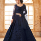 Festive Navy Blue Stone-Studded Net Lehenga Skirt