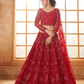 Classic Red Partywear Net Lehenga With Diamond Detailing