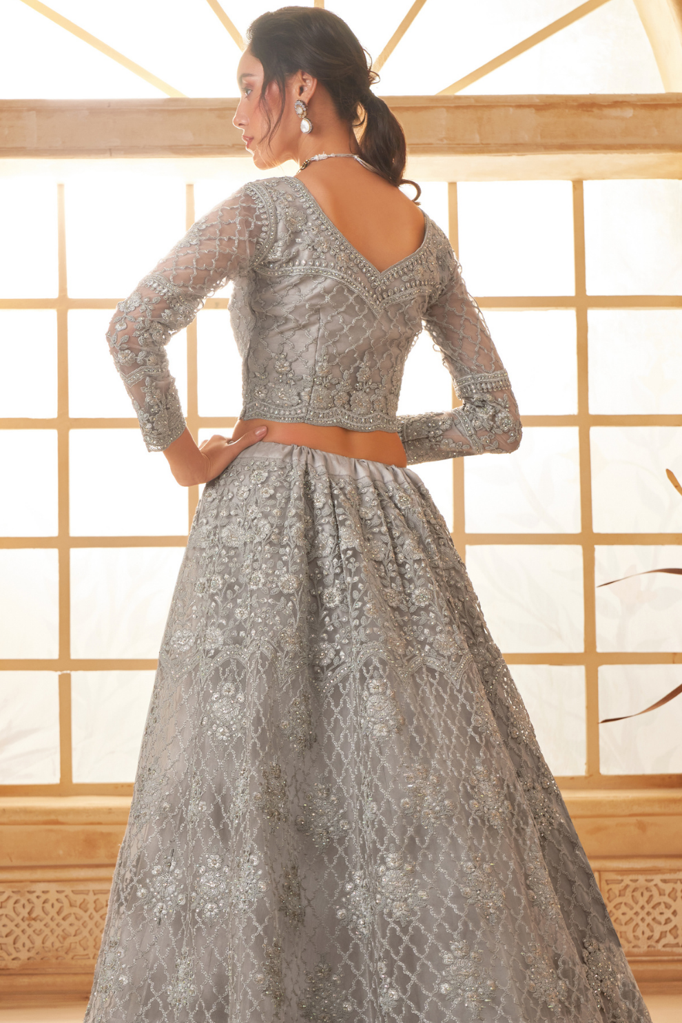 Charming Grey Soft Net Lehenga Choli For Engagement Ceremonies