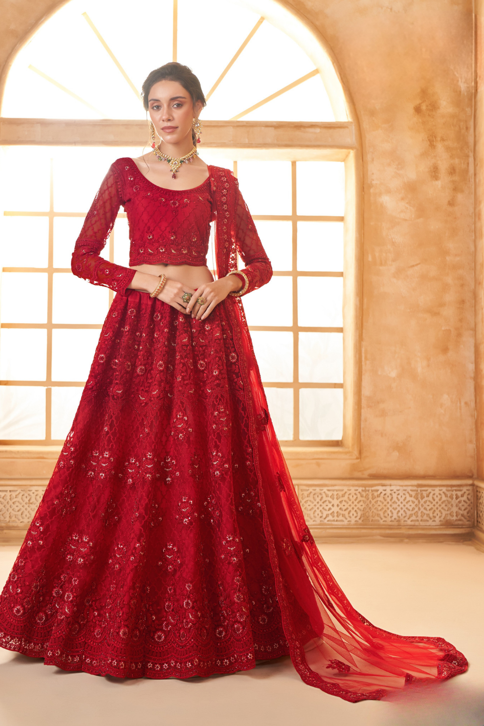 Red Cord Embellished Designer Lehenga Choli For Weddings & Parties