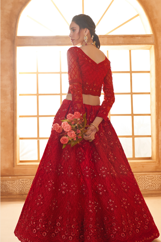 Red Cord Embellished Designer Lehenga Choli For Weddings & Parties