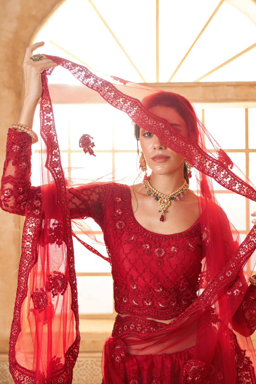 Red Cord Embellished Designer Lehenga Choli For Weddings & Parties