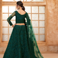 Graceful Dark Green Embroidered Lehenga In Net With Diamond