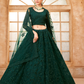 Graceful Dark Green Embroidered Lehenga In Net With Diamond