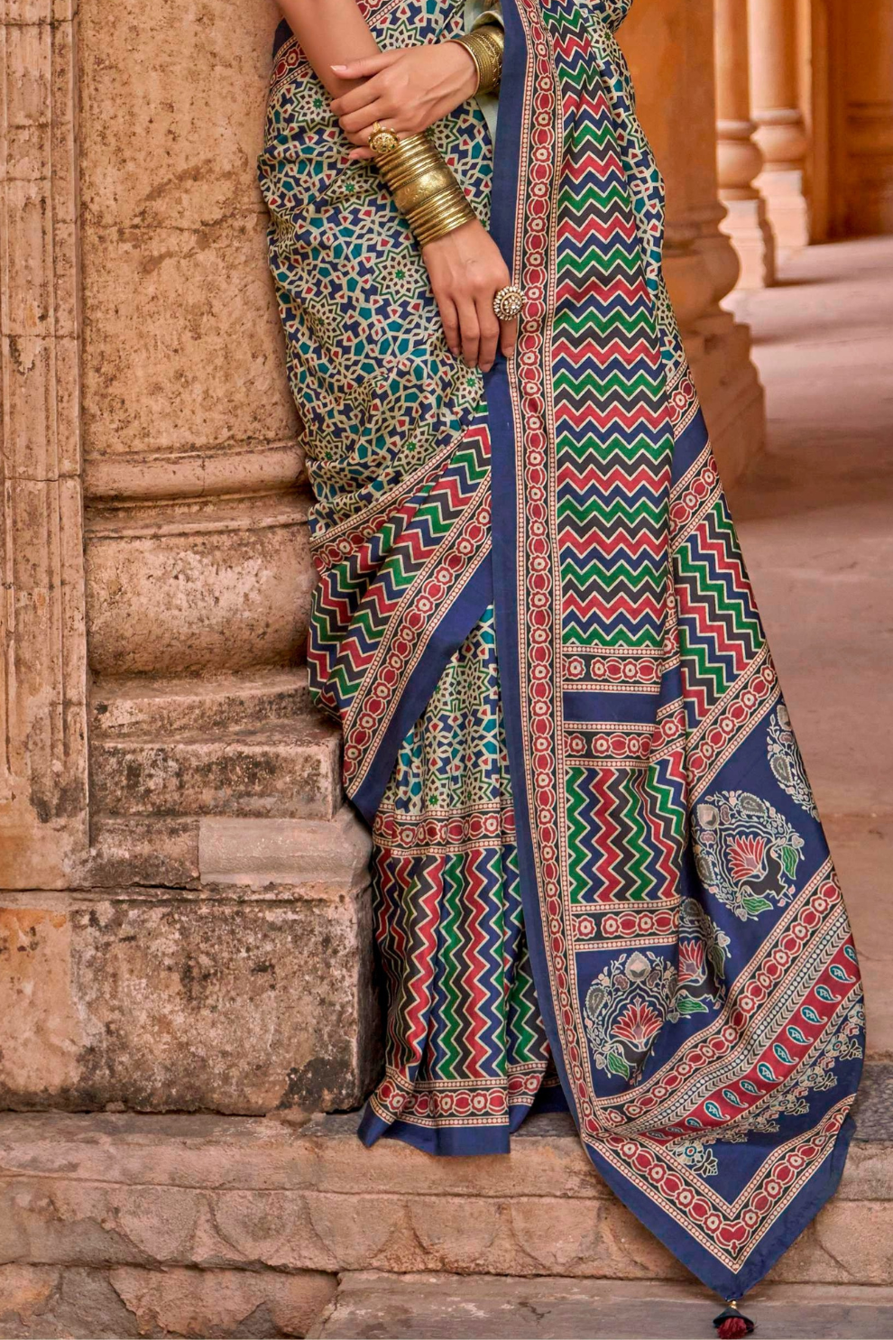 Polyester Viscose Silk Saree with Exclusive Ajrakh Print - LaVante Fashion