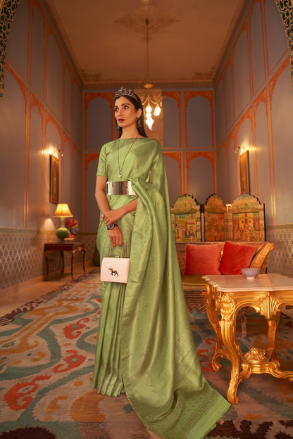 Elegant Kanjivaram Satin Silk Saree with Zari Shine Weaving