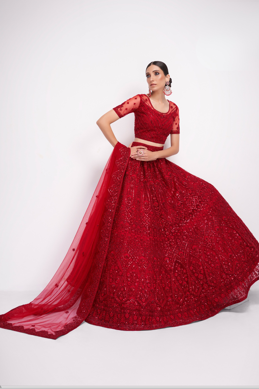 Graceful Red Bridal Lehenga Choli In Glossy Jelly Fabric