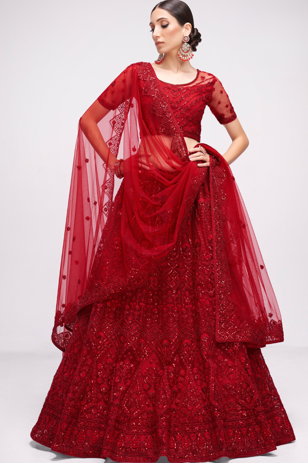 Graceful Red Bridal Lehenga Choli In Glossy Jelly Fabric