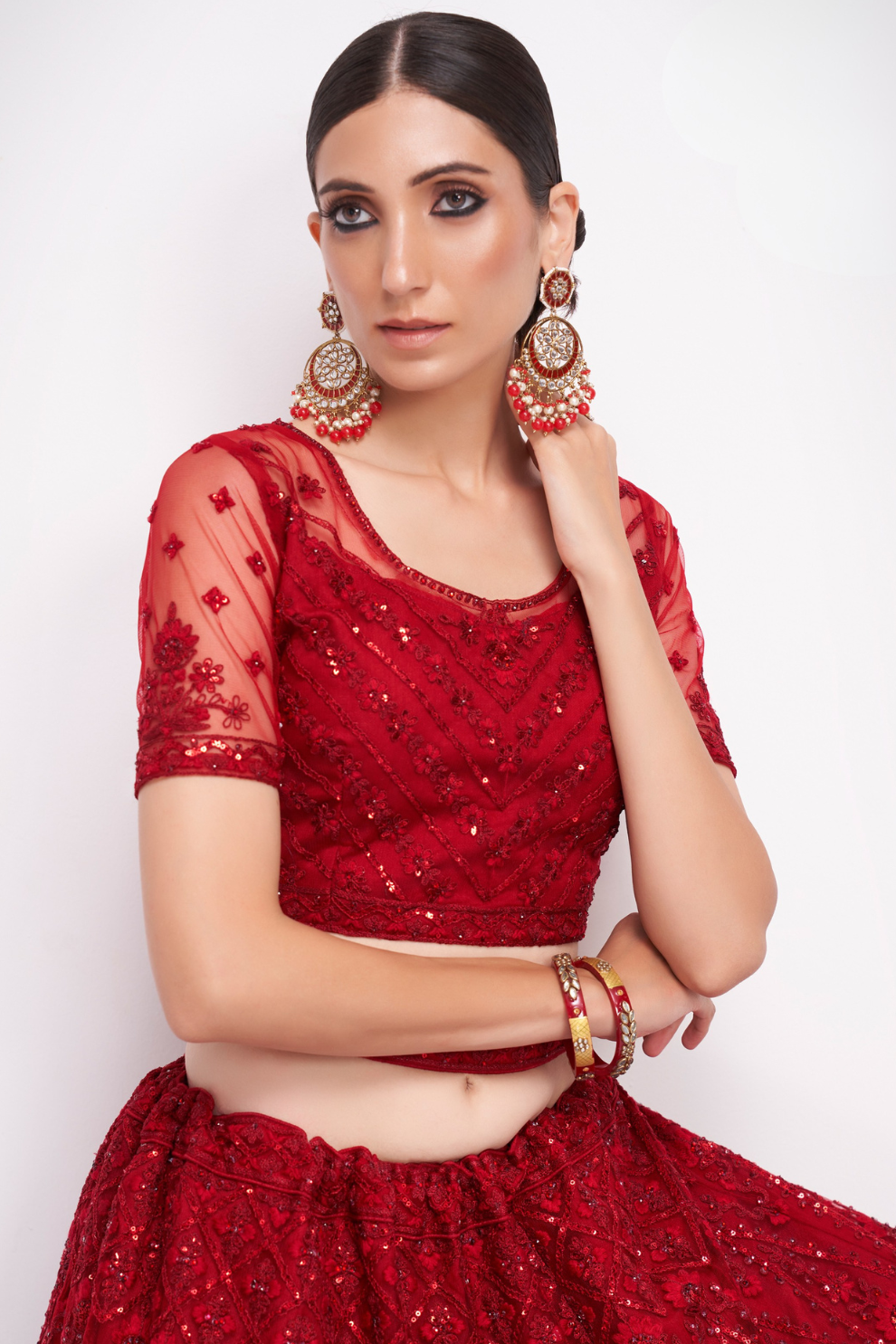 Graceful Red Bridal Lehenga Choli In Glossy Jelly Fabric
