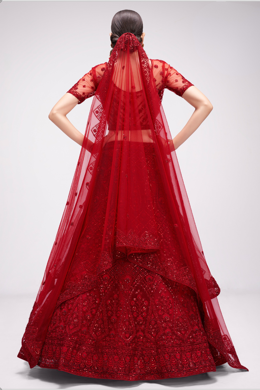 Graceful Red Bridal Lehenga Choli In Glossy Jelly Fabric