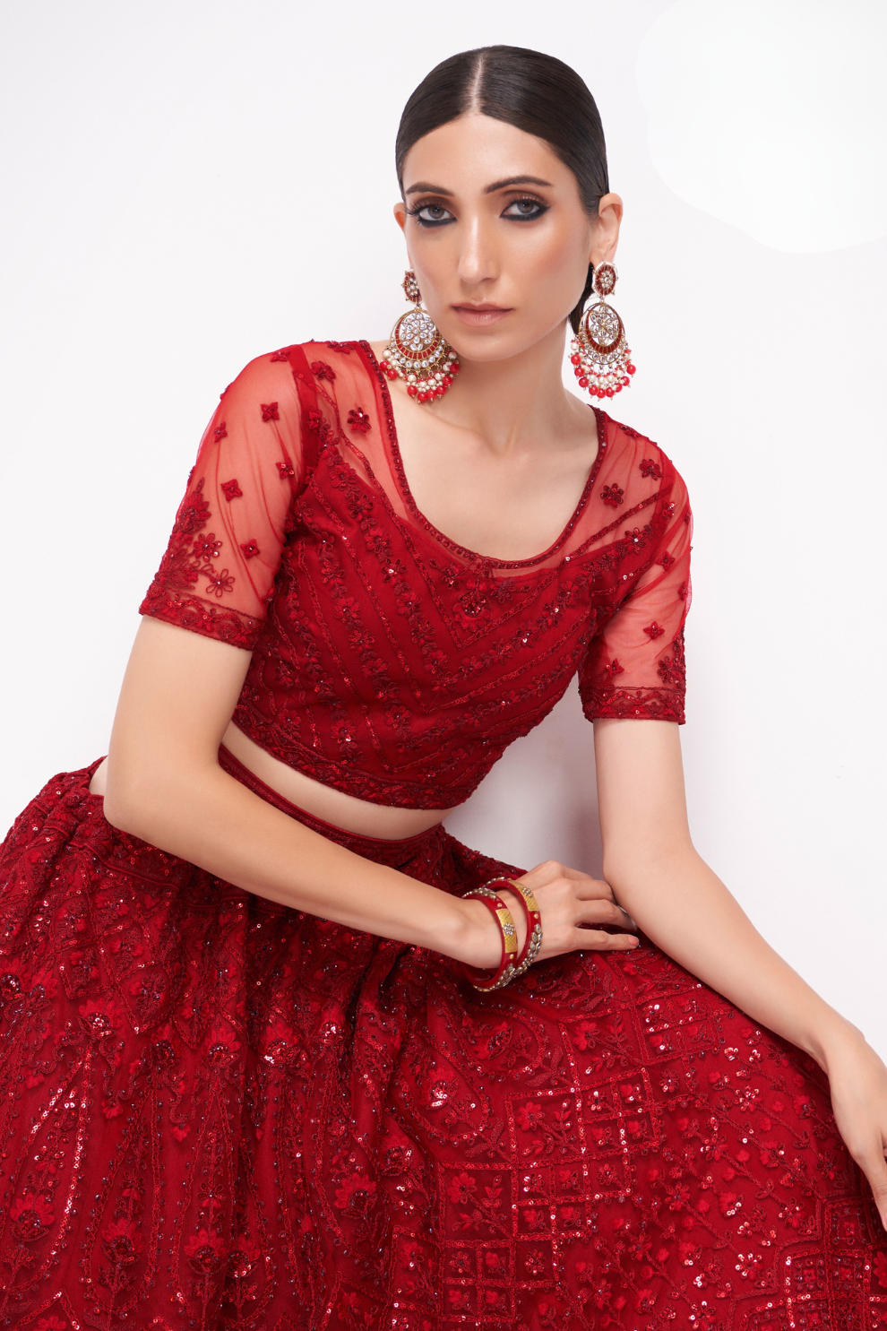 Graceful Red Bridal Lehenga Choli In Glossy Jelly Fabric