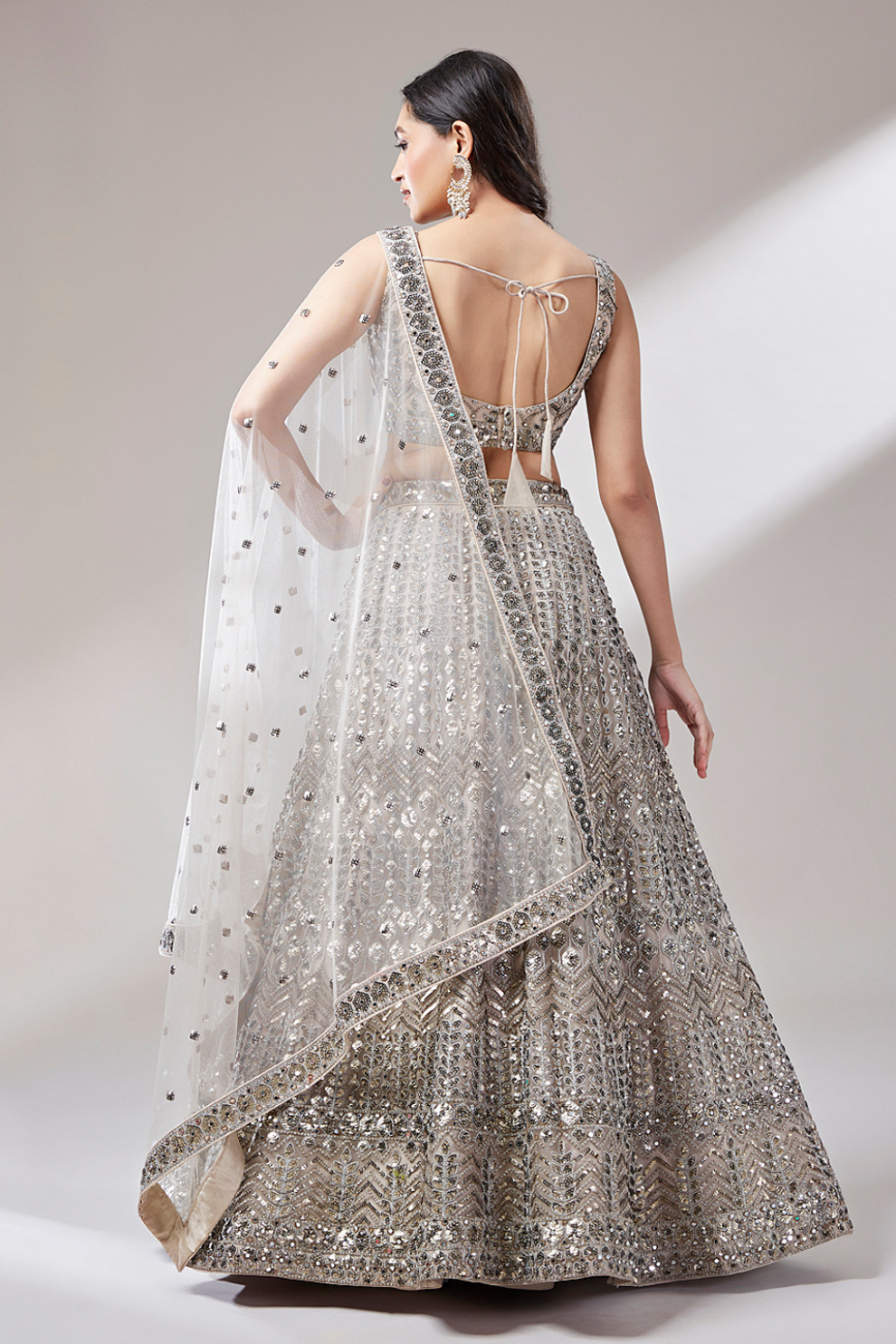 Elegant Mirror & Sequin Embroidered Net Party Lehenga