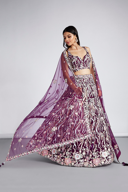 Net Sequins And Thread Embroidery Lehenga Choli Dupatta