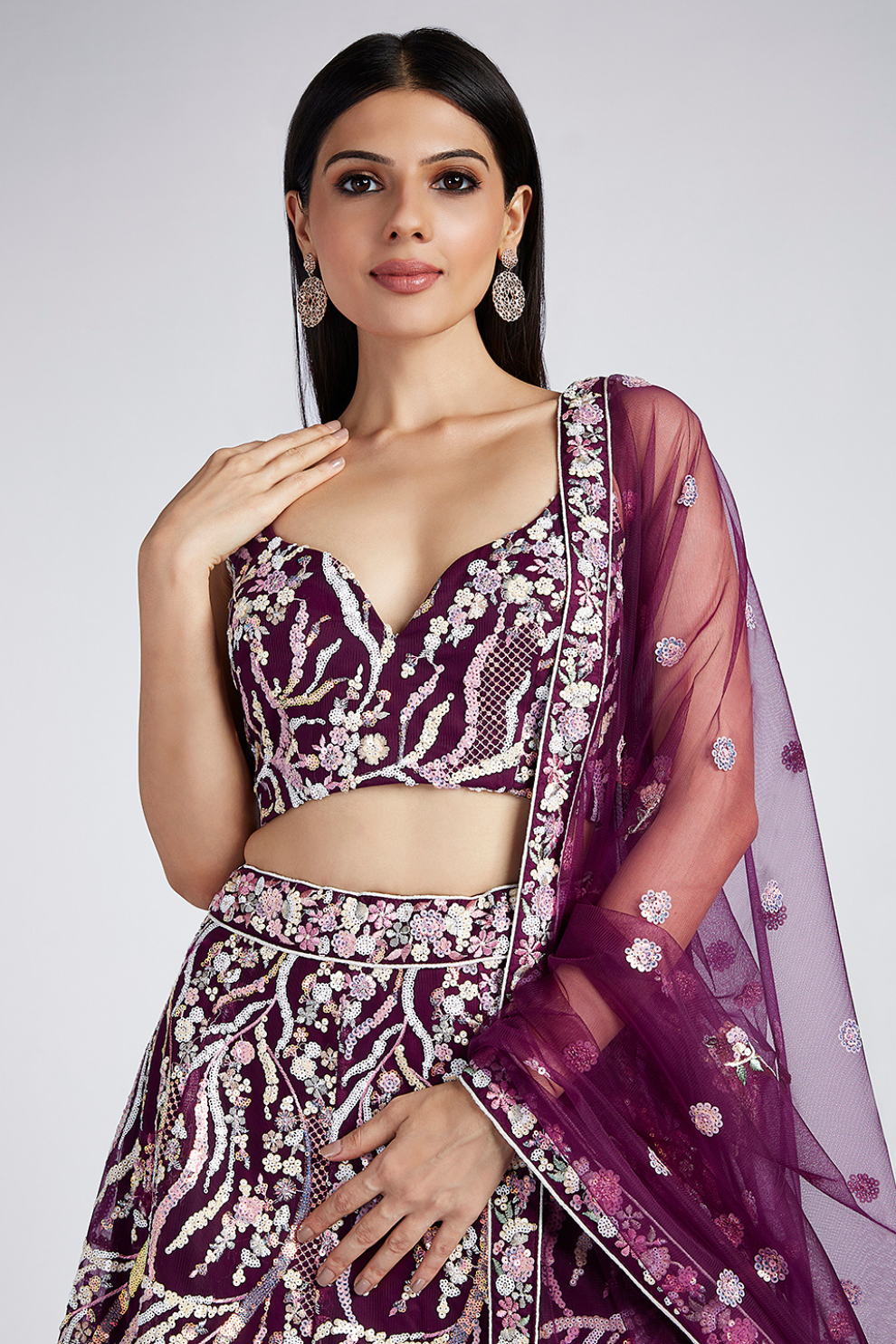 Net Sequins And Thread Embroidery Lehenga Choli Dupatta