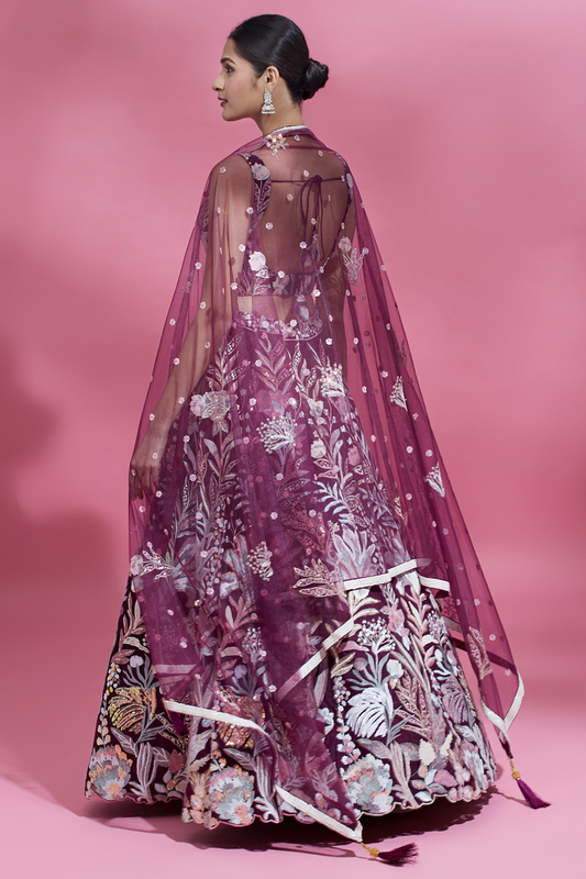 Multi-Sequins Work Net Lehenga for Party Wear