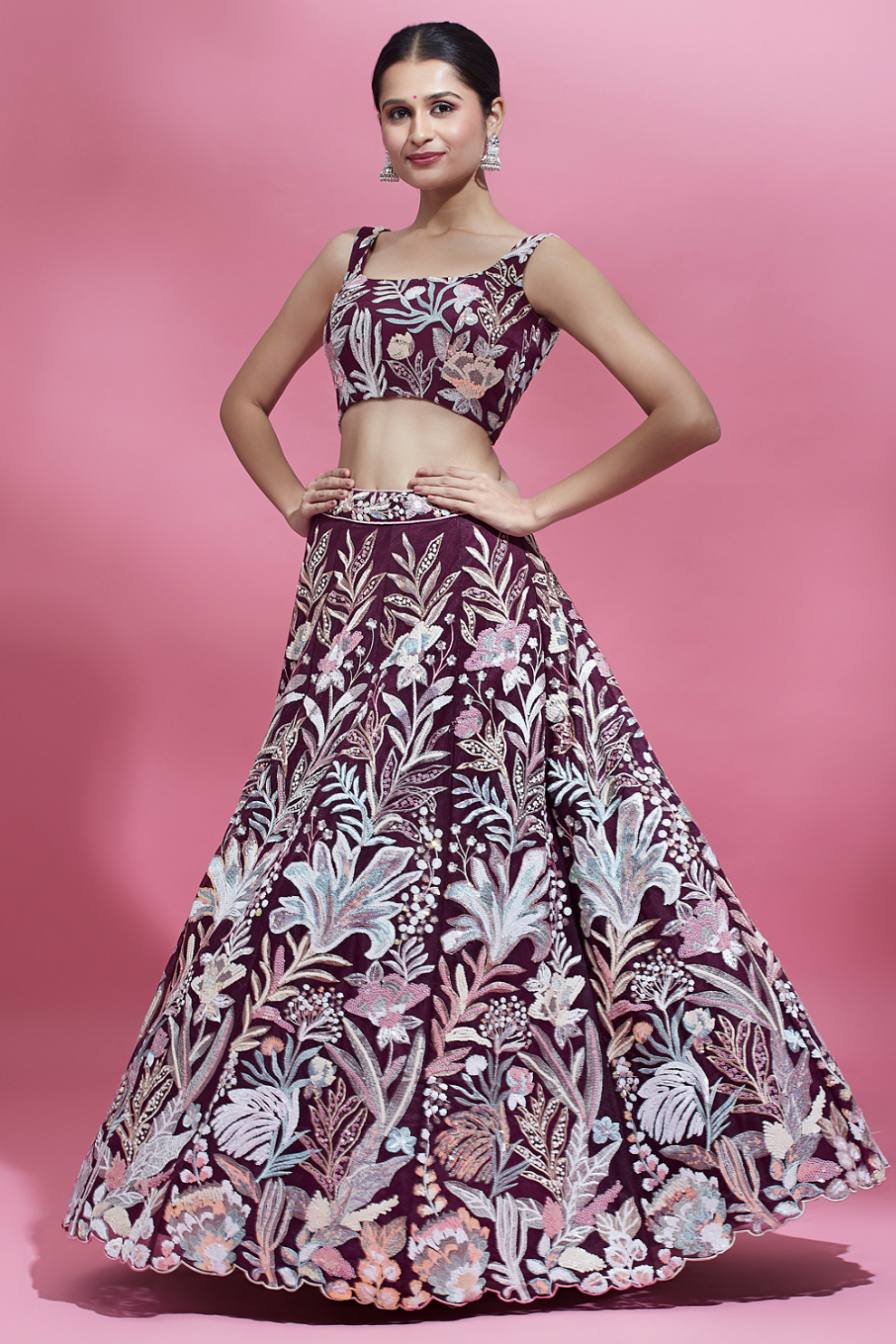 Multi-Sequins Work Net Lehenga for Party Wear