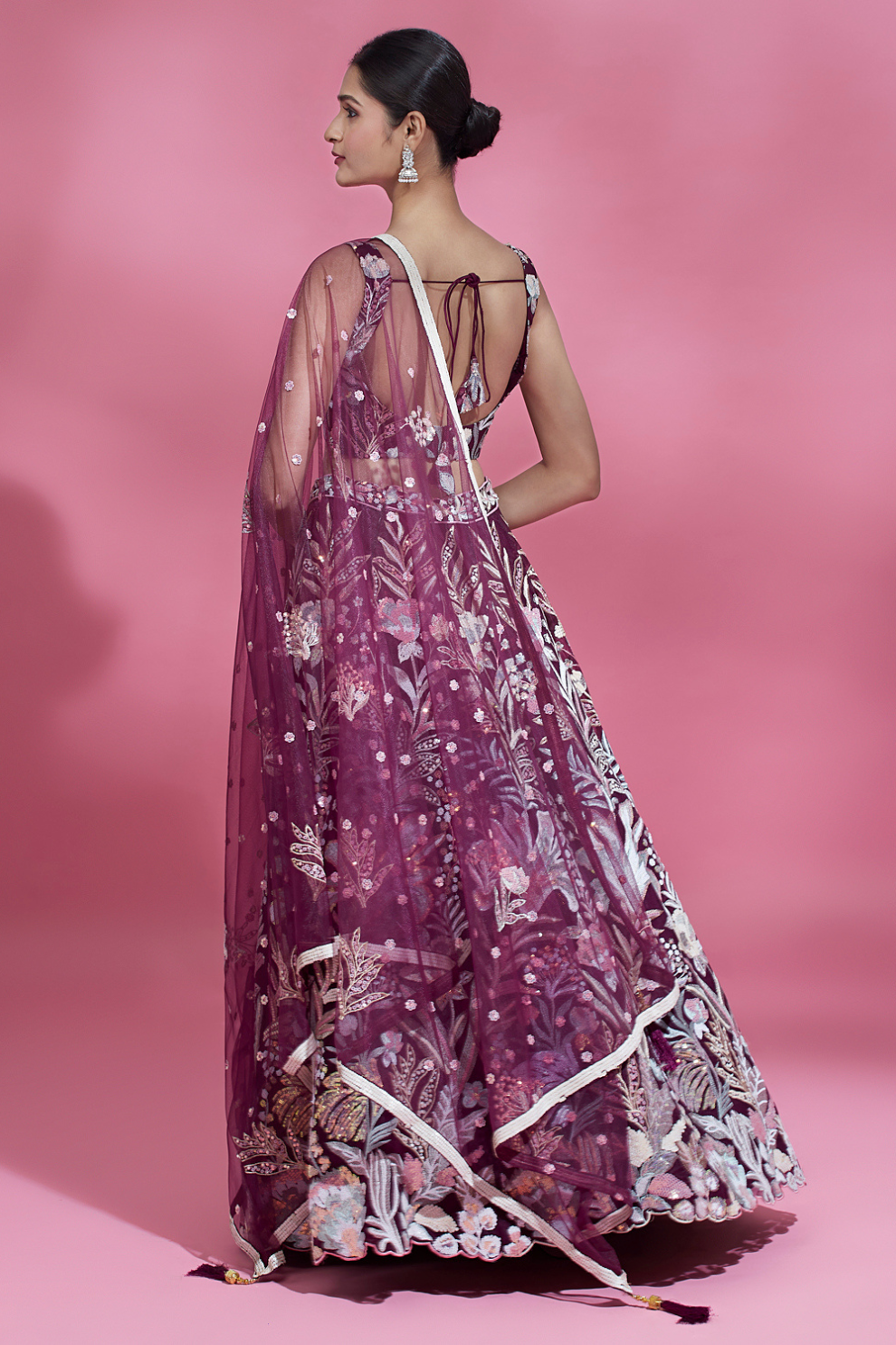 Multi-Sequins Work Net Lehenga for Party Wear