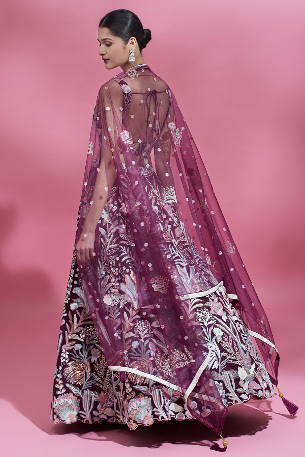 Multi-Sequins Work Net Lehenga for Party Wear
