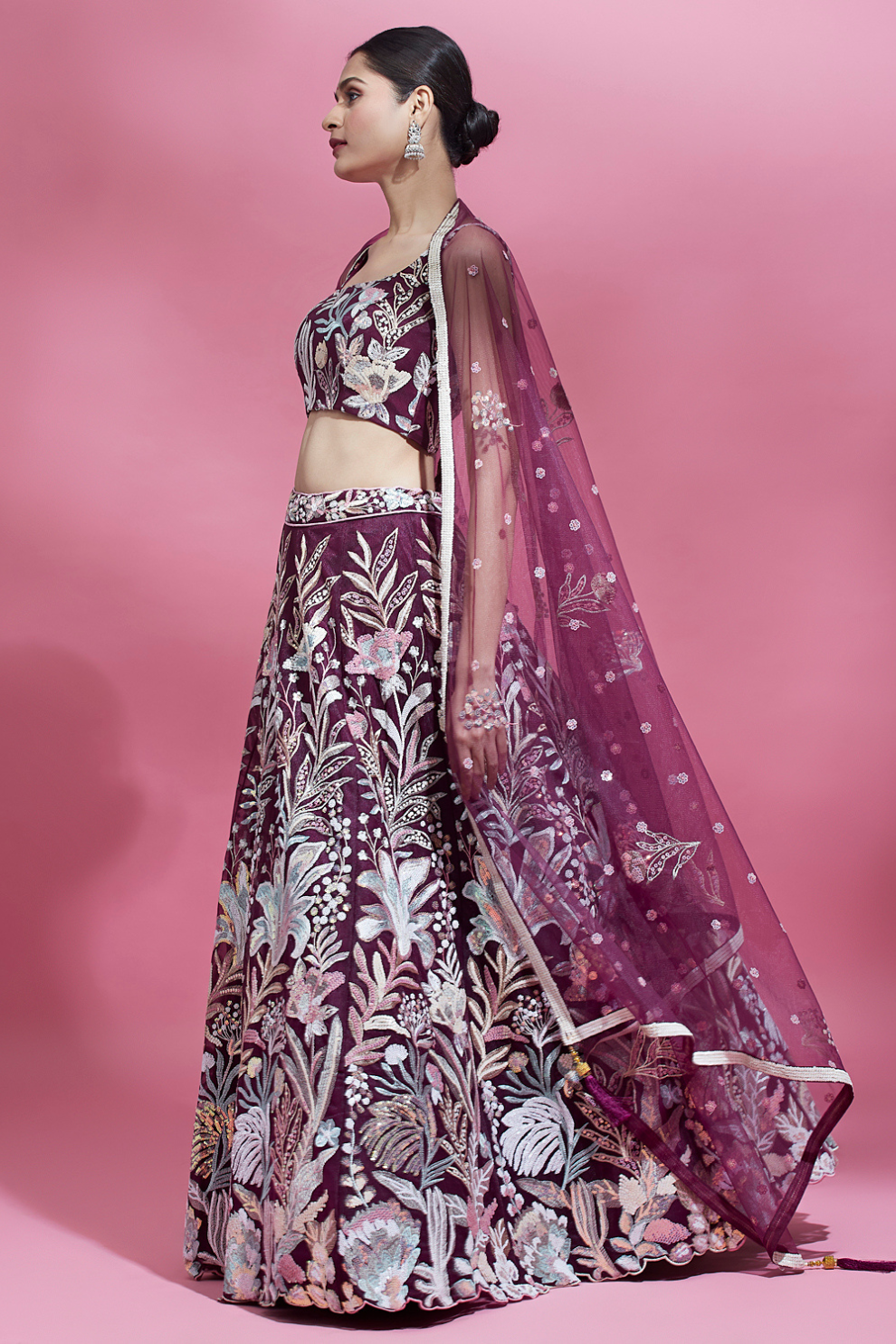 Multi-Sequins Work Net Lehenga for Party Wear