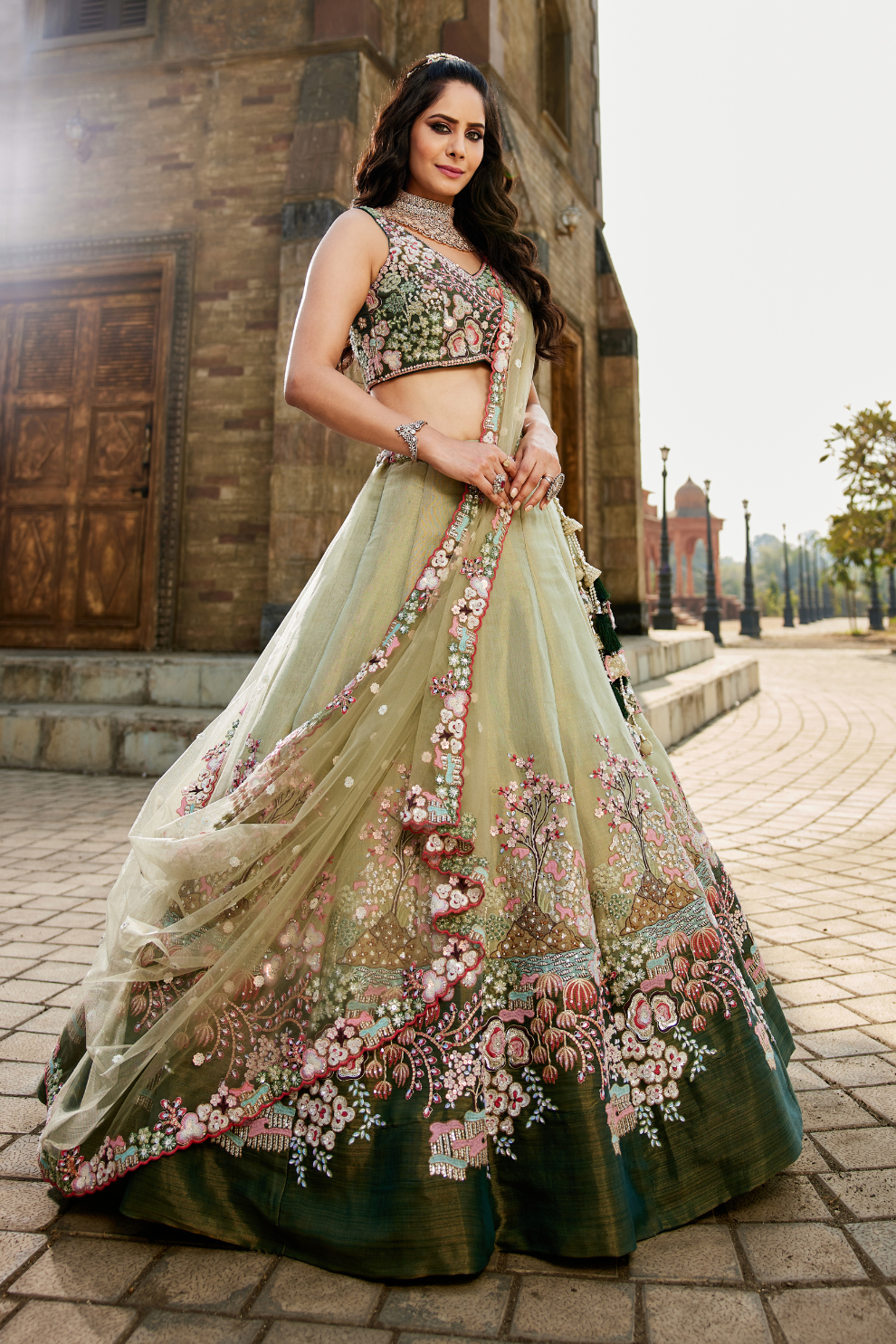 Stylish Net Lehenga Choli & Dupatta Highlighted with Sequins Embroidery