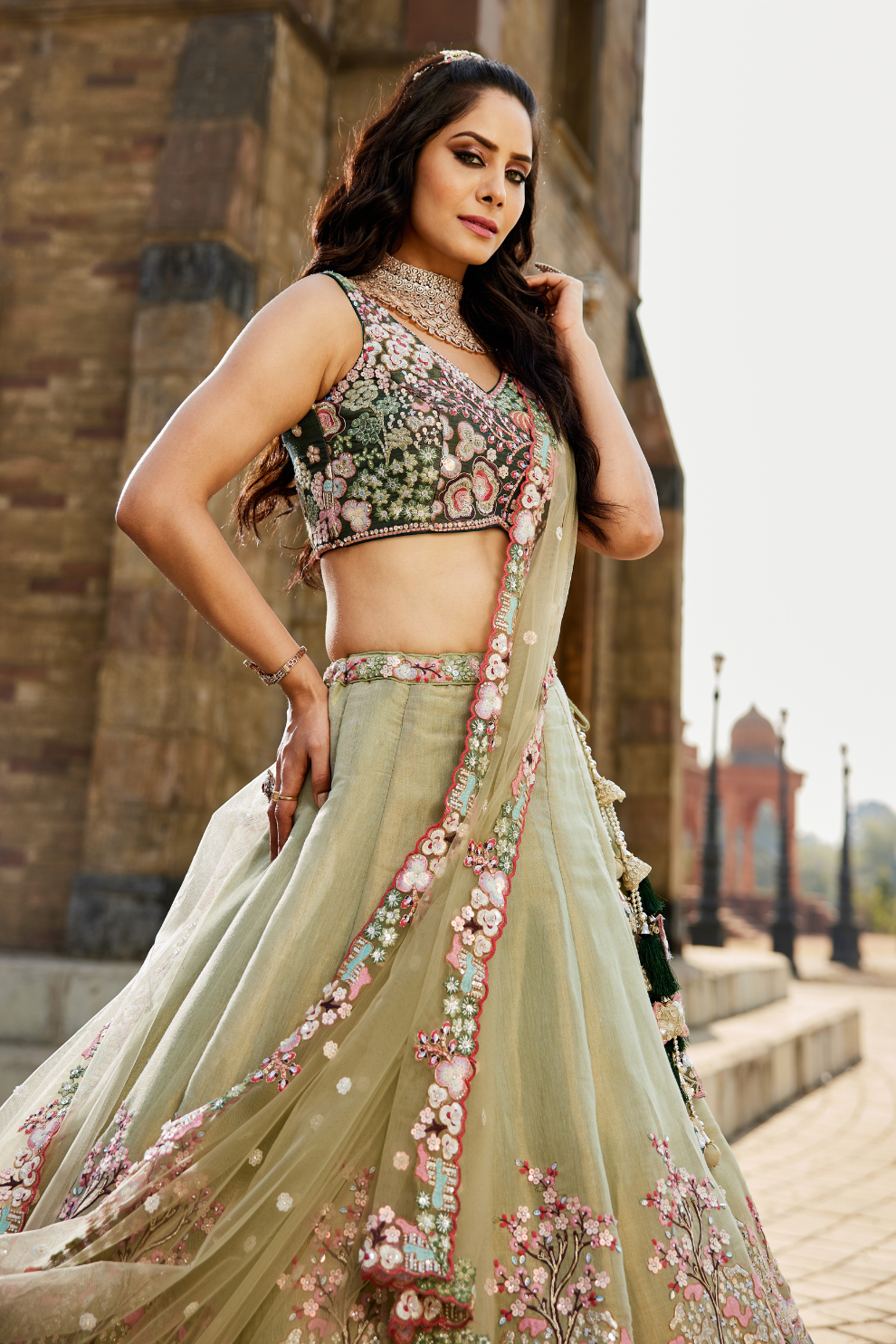Stylish Net Lehenga Choli & Dupatta Highlighted with Sequins Embroidery