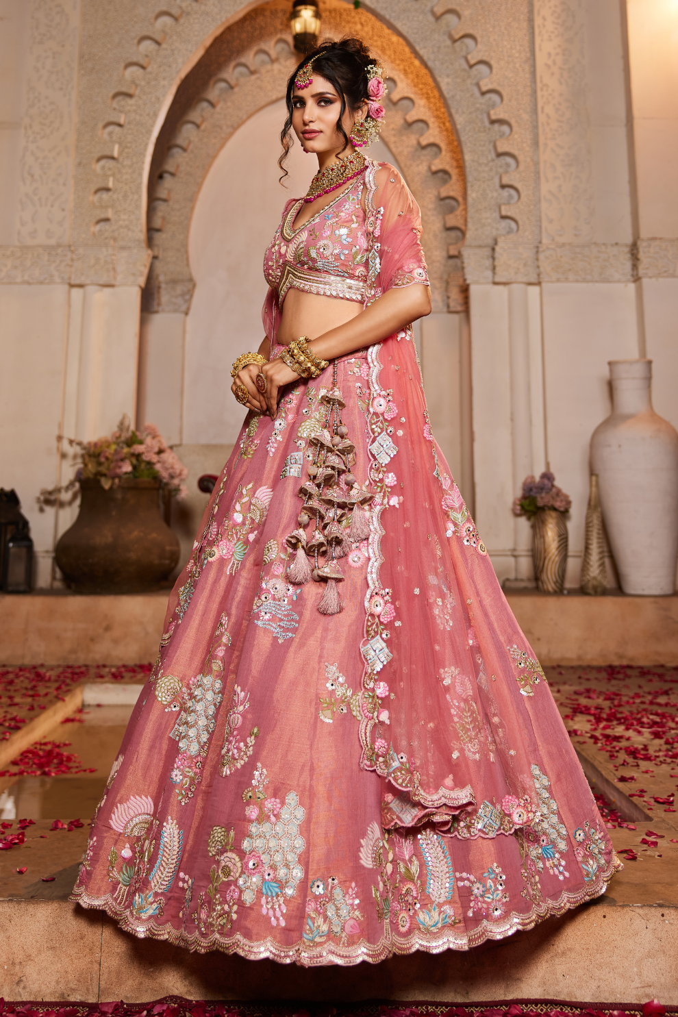 Graceful Net Lehenga Choli Set with Sequined Dupatta