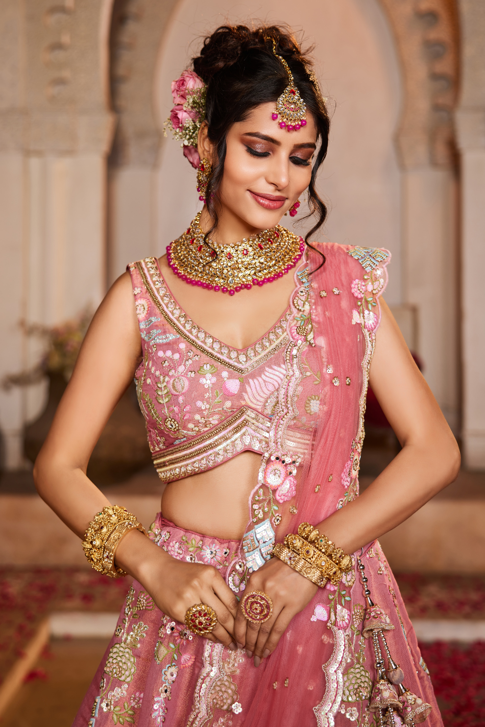 Graceful Net Lehenga Choli Set with Sequined Dupatta
