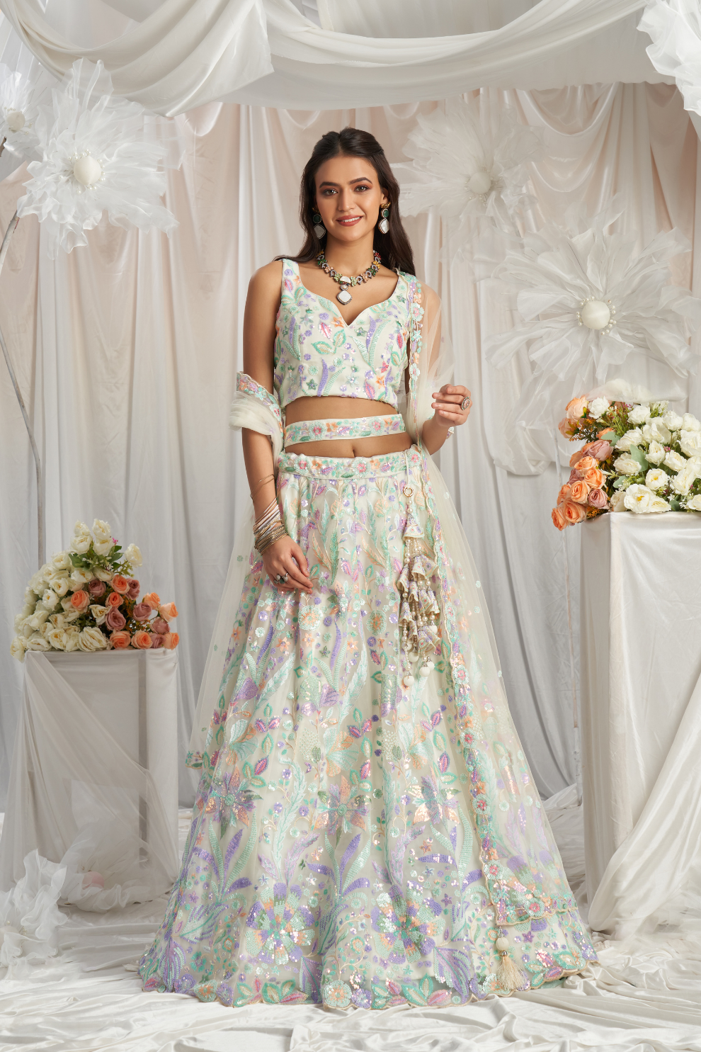 Graceful Net Semi-Stitched Lehenga Choli With Sequin Detailing