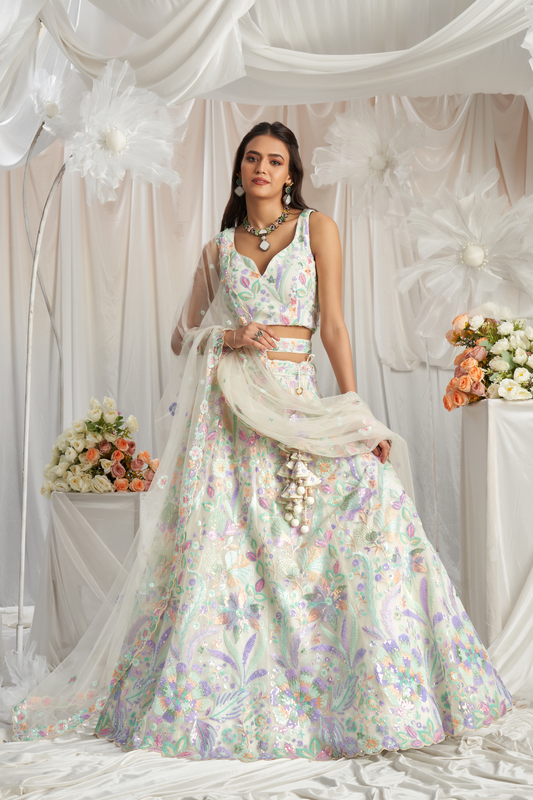 Graceful Net Semi-Stitched Lehenga Choli With Sequin Detailing
